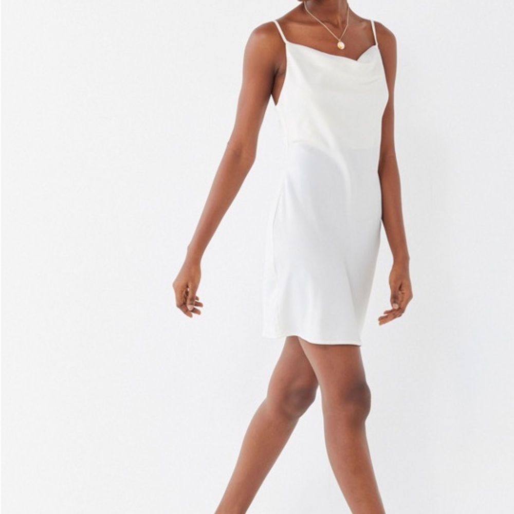 UO Mallory Cowl neck white slip dress